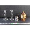 Image 1 : Glass Candle Holders, Pewter Stein and Ruby Glass Covered Dish