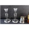 Image 2 : Glass Candle Holders, Pewter Stein and Ruby Glass Covered Dish