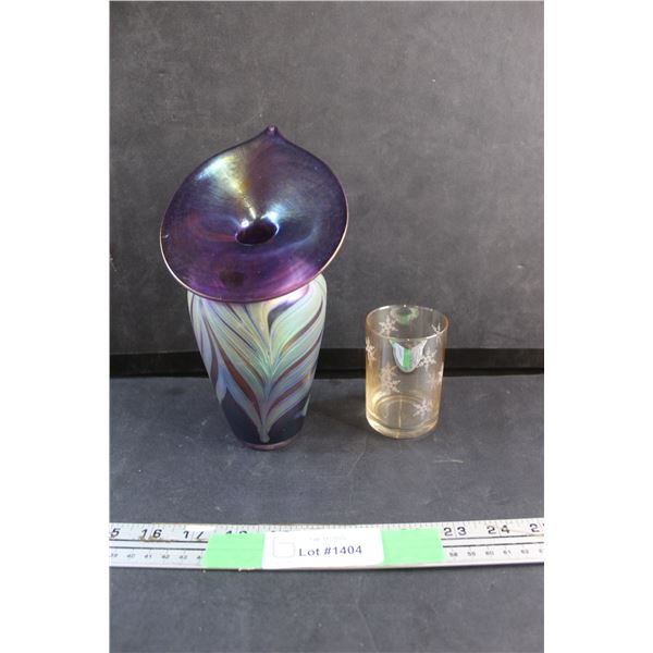 Art Glass Flower Vase and Snowflake Glass Cup
