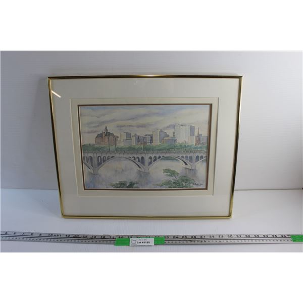 Framed 11/200 Saskatoon Downtown View Art Print 20'' x 16''