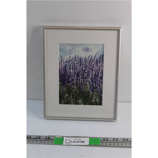 Framed Watercolor Fields of Heather Flower Art Painting 5'' x 7''