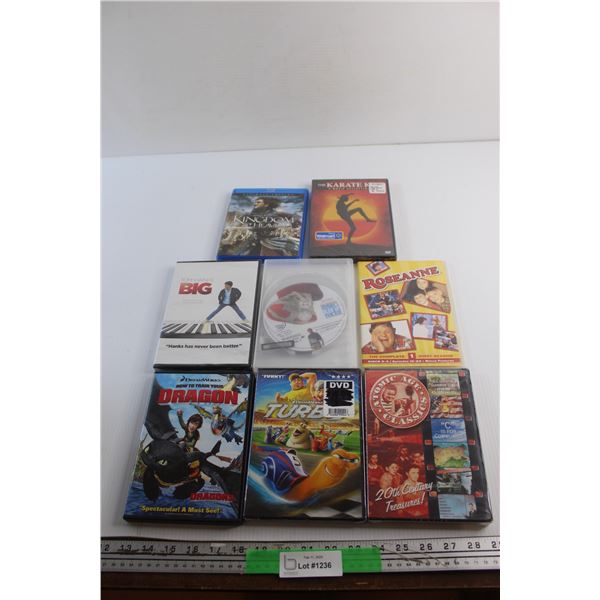 (8) Blu Ray and DVD Movies - How To Train Your Dragon, Roseanne and Kingdom of Heaven