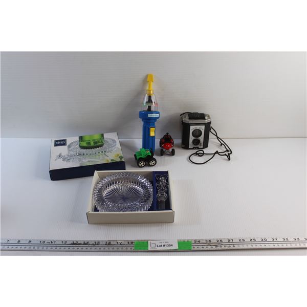 Mikasa Wine Set, Vintage Brownie Reflex Camera - As Is, Fisher Price Toy Screwdriver and Kids Toys