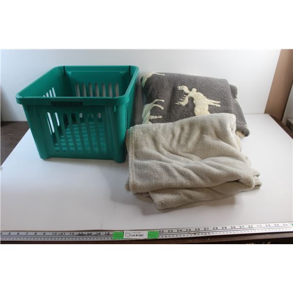 (2) Blankets and Plastic Basket