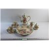 Image 1 : House of Goebel Porcelain China Tea Pot, Cream & Sugar Set, (2) Tea Cups & Saucers and Serving Platt