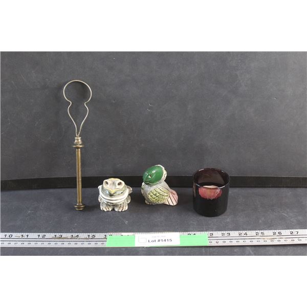 Cake Plate Handle, Candle Cup, Frog & Parrot Ornaments