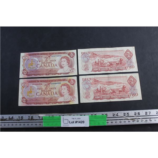 (4) Vintage $2 Canadian Dollar Bills