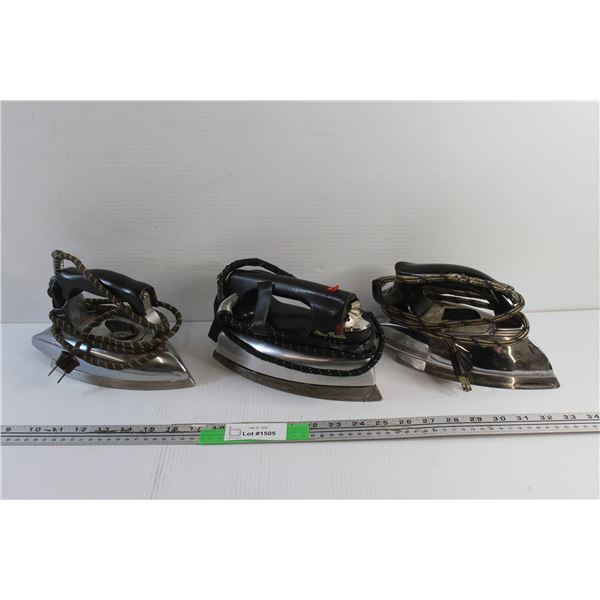 (3) Vintage Electric Irons - Damaged, As Is