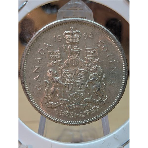 Lot 2-1) Canadian silver 50c 1964