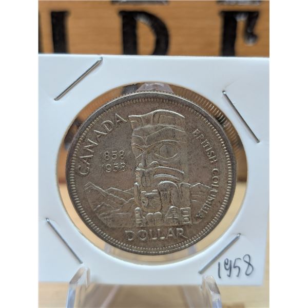 Lot 7-1) 1 Canadian silver Dollar 1958
