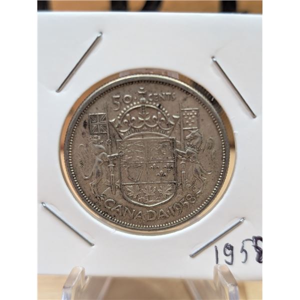Lot 8-1) Canadian silver 50c 1958