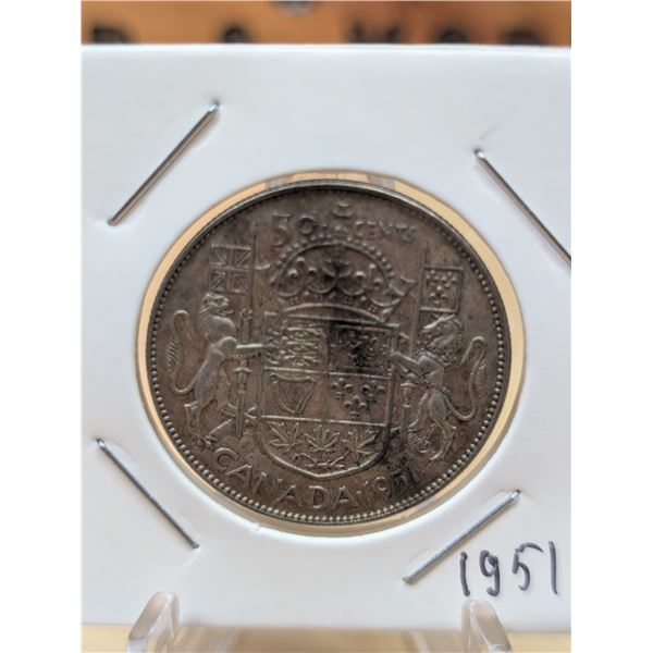 Lot 18-1) Canadian silver 50c 1951