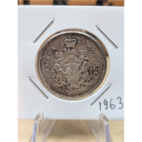 Lot 24-1) Canadian silver 50c 1964