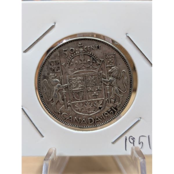 Lot 30-1) Canadian silver 50c 1951
