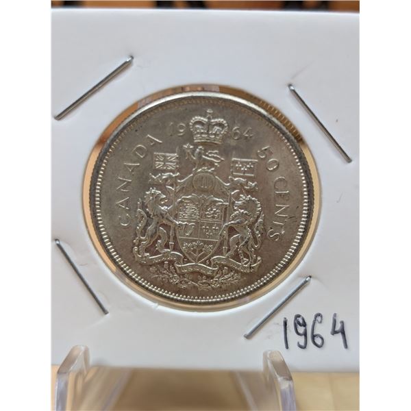 Lot 34-1) Canadian silver 50c 1964