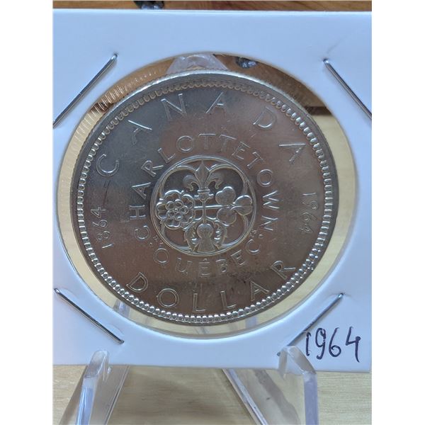 Lot 43-1) 1 Canadian silver Dollar 1964
