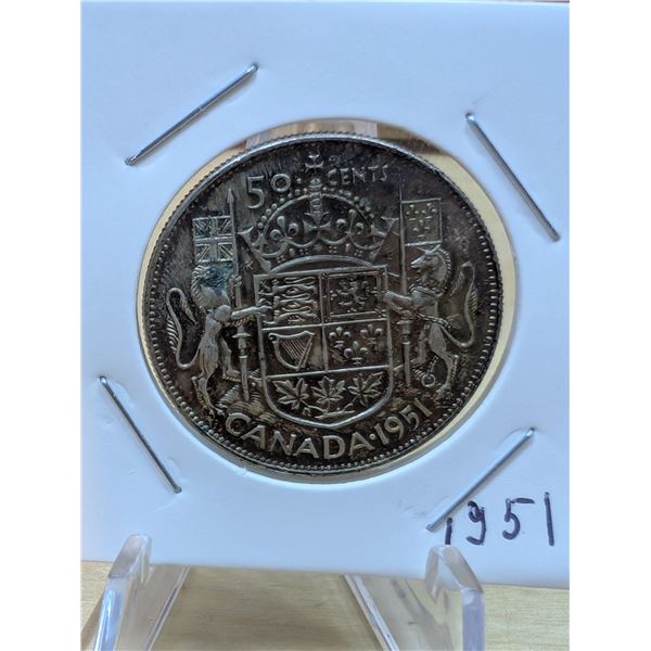 Lot 44-1) Canadian silver 50c 1951