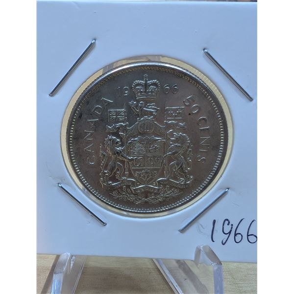 Lot 46-1) Canadian silver 50c 1966