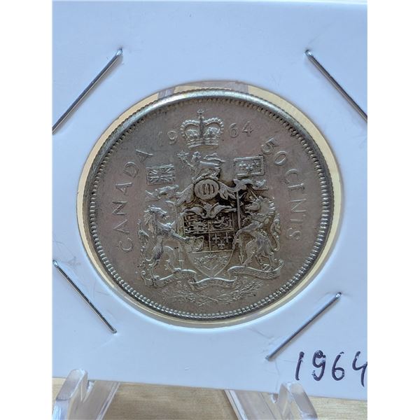 Lot 50-1) Canadian silver 50c 1964