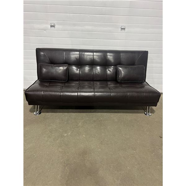 Faux Leather Futon Couch with 2 Cushions
