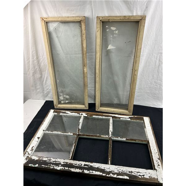 3 Wooden Framed Vintage Windows