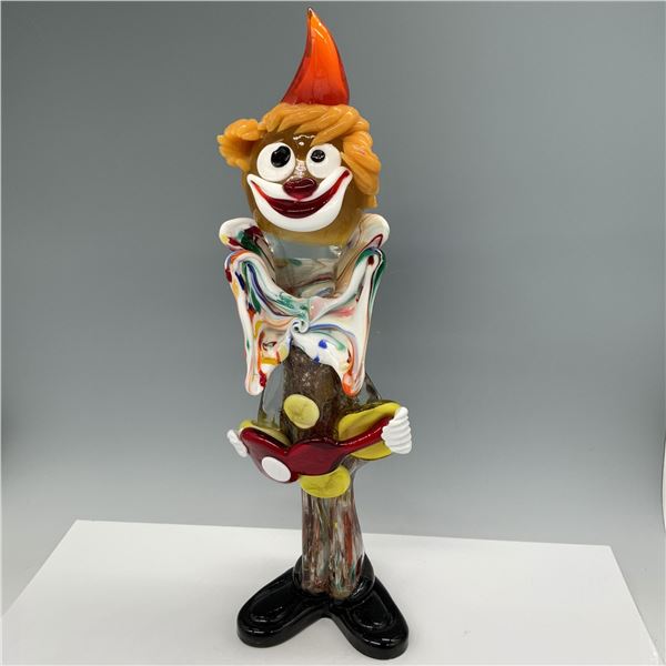 Murano Glass Clown Figurine with Multicolor Accents