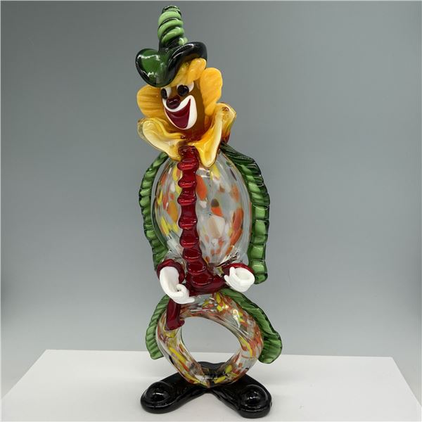 Murano Glass Clown Figurine, Handcrafted Colorful Art Glass