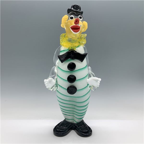 Murano Glass Clown Figurine, Handcrafted with Stripes