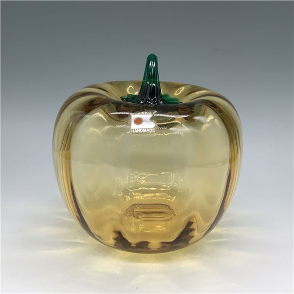 Blenko Glass Pumpkin Figure with Green Stem