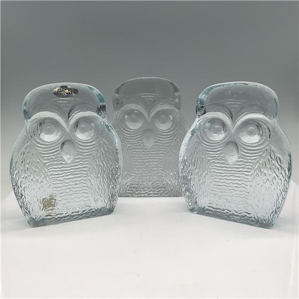 3pc Blenko Glass Owl Bookends