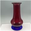 Image 2 : Blenko Handcrafted Ruby Red Glass Vase with Cobalt Blue Base