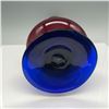 Image 3 : Blenko Handcrafted Ruby Red Glass Vase with Cobalt Blue Base
