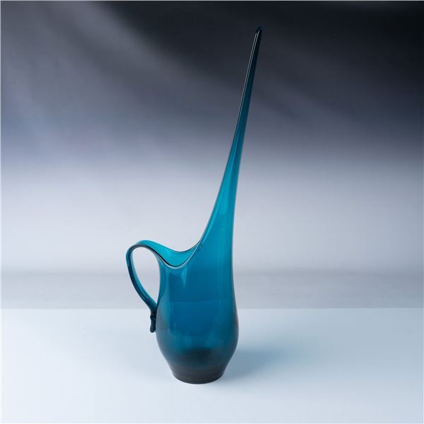Blenko Mid-Century Teal Glass Ewer Vase