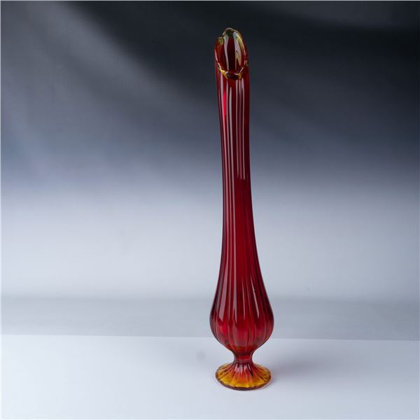 Vintage  Amberina Glass Vase with Ruffled Rim