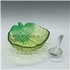 Image 1 : 2pc Green Glass Leaf Dish and Spoon Set