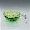 Image 2 : 2pc Green Glass Leaf Dish and Spoon Set