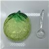 Image 3 : 2pc Green Glass Leaf Dish and Spoon Set