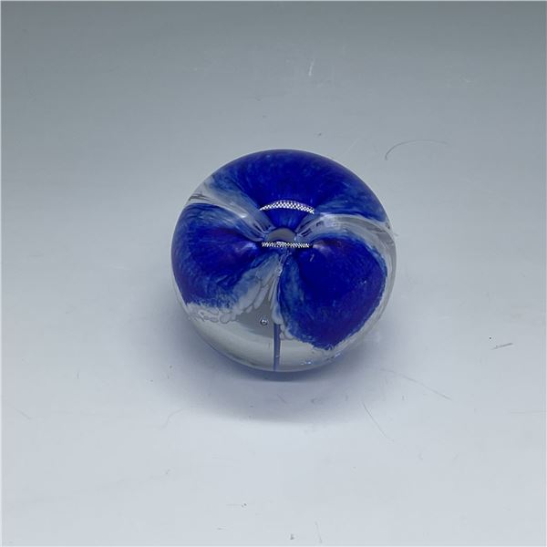 Glass Eye Studio Paperweight, Blue and White Swirl,