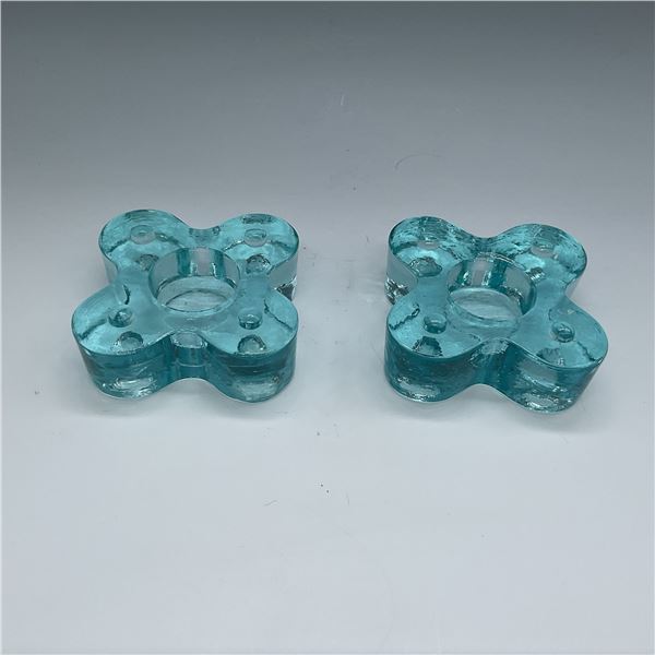 2pc Aqua Glass Candle Holders