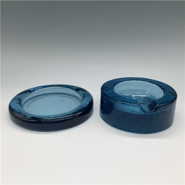 2pc Blue Glass Ashtray Set, Modern Design