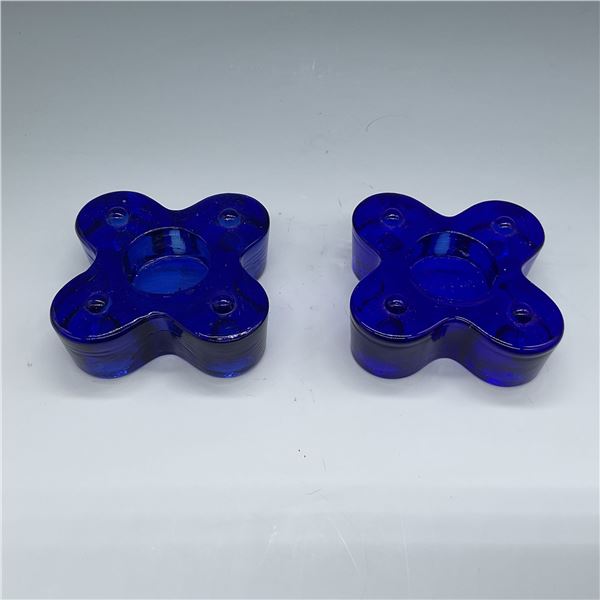2pc Cobalt Blue Glass Flower Candle Holders