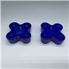 Image 1 : 2pc Cobalt Blue Glass Flower Candle Holders