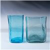 Image 2 : 2pc Handblown Blue Square Glass Vases
