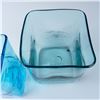 Image 4 : 2pc Handblown Blue Square Glass Vases