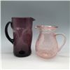 Image 1 : 2pc Handblown Crackled Glass Pitcher, Amethyst and Pink