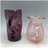 Image 2 : 2pc Handblown Crackled Glass Pitcher, Amethyst and Pink