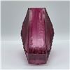 Image 4 : Art Deco Cranberry Glass Vase, Geometric Ribbed Design