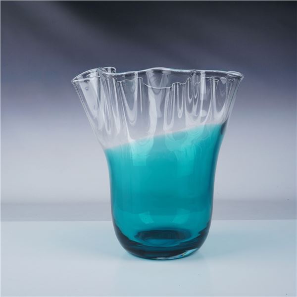 Art Glass Vase with Blue-Toned Gradient & Flared Rim