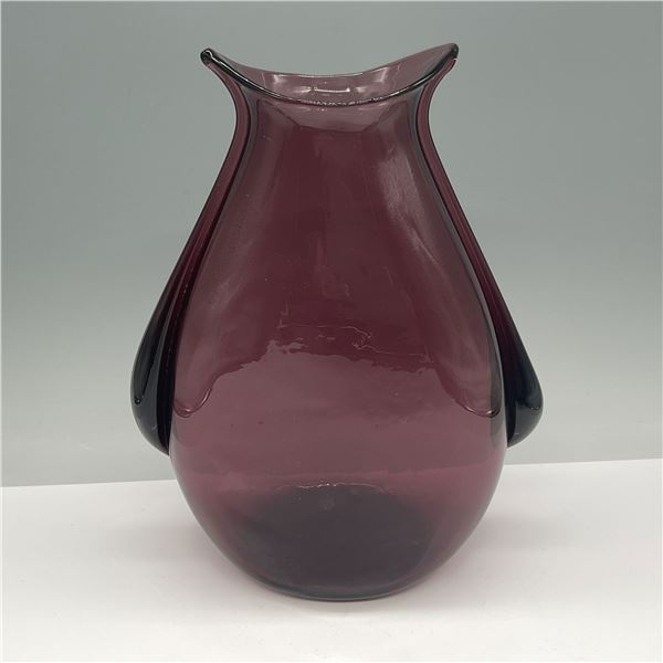 Hand-Blown Art Glass Vase in Deep Amethyst with Black Accent