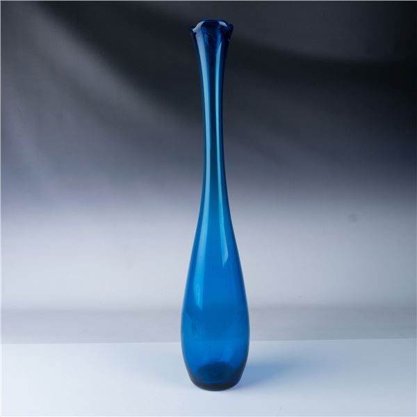 Handblown Blue Glass Vase, Flared Top